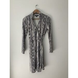 Brooks Brothers Snakeskin Wrap Dress Sz S Collar Long Sleeve Office Stretch Mob